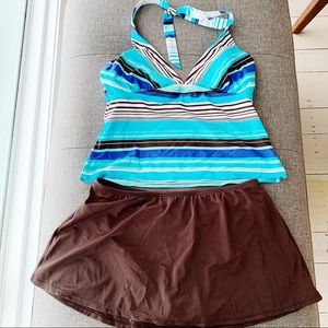 Halter Two Piece Skirt Swimsuit NWT